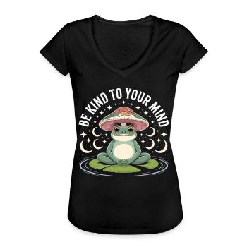 Meditierender Frosch auf Seerose - Frauen Vintage T-Shirt - Schwarz - Vorne