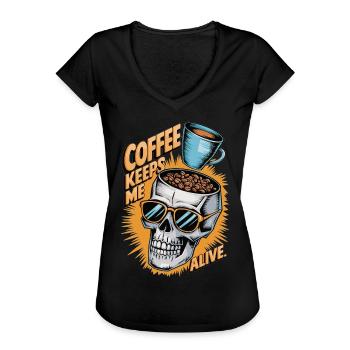 Kaffee hält mich am Leben - Frauen Vintage T-Shirt - Schwarz - Vorne - Danielle (179cm)