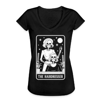 Skeleton Barber Tarot Card Shirt - Women's Vintage T-Shirt - black - Front - Danielle (179cm)