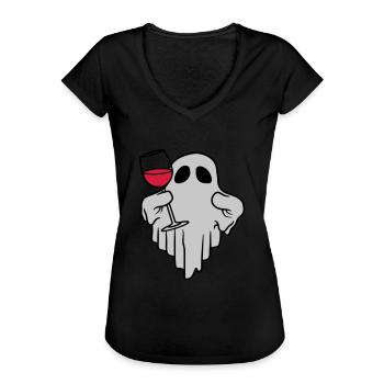 Wein trinkender Geist Comic - Frauen Vintage T-Shirt - Schwarz - Vorne - Danielle (179cm)