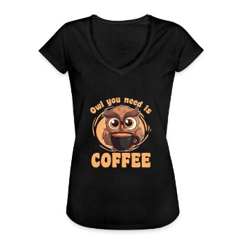 Eulen Wortspiel für Kaffeetrinker - Kaffee Eulen - Frauen Vintage T-Shirt - Schwarz - Vorne - Danielle (179cm)