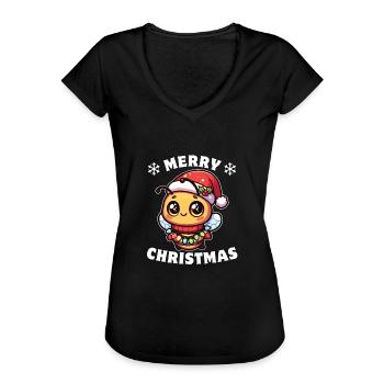 Weihnachtsmütze Weihnachten Lichterkette Biene - Frauen Vintage T-Shirt - Schwarz - Vorne