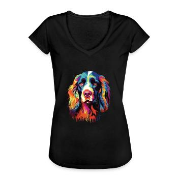 Aquarelle colorée Springer Spaniel - T-shirt vintage Femme - noir - Devant - Danielle (179cm)
