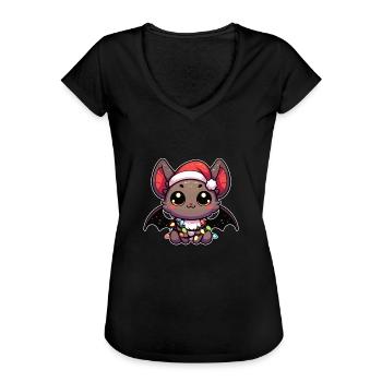 Weihnachten Lichterkette Fledermaus - Frauen Vintage T-Shirt - Schwarz - Vorne