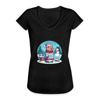 Festliches Winter Capybara Weihnachts - Frauen Vintage T-Shirt - Schwarz - Vorne