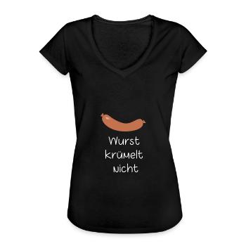 Wurst krümelt nicht Metzger Fleischer Schlachter - Frauen Vintage T-Shirt - Schwarz - Vorne - Danielle (179cm)