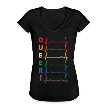 CSD Outfit Pride LGBTQ Regenbogen Herzschlag QUEER - Frauen Vintage T-Shirt - Schwarz - Vorne - Danielle (179cm)