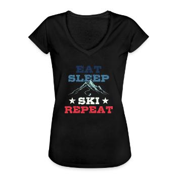 Eat Sleep Ski Repeat - Ski - Ski fahren - Frauen Vintage T-Shirt - Schwarz - Vorne - Danielle (179cm)