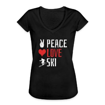 Peace Love Ski, Apres Ski, Wintersport, Skiurlaub - Frauen Vintage T-Shirt - Schwarz - Vorne - Danielle (179cm)