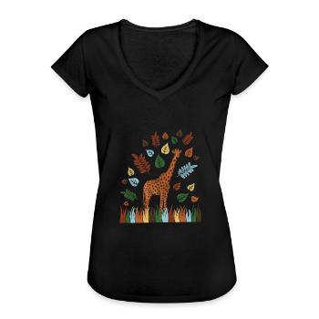 Süße Giraffe - Frauen Vintage T-Shirt - Schwarz - Vorne - Danielle (179cm)