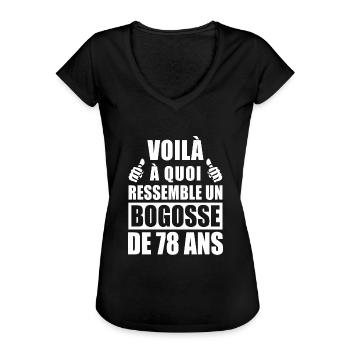 bogosse de 78 ans / cadeau anniversaire 78 ans - T-shirt vintage Femme - noir - Devant - Danielle (179cm)