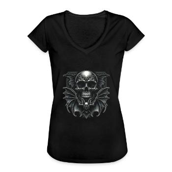 Dark Wings: Skull and Bat - Women's Vintage T-Shirt - black - Front - Danielle (179cm)