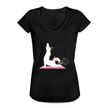 Yoga Yogi Licorne Magique - T-shirt vintage Femme - noir - Devant - Danielle (179cm)