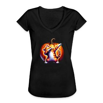 Happy Halloween, Scaredy Cat - Women's Vintage T-Shirt - black - Front - Danielle (179cm)