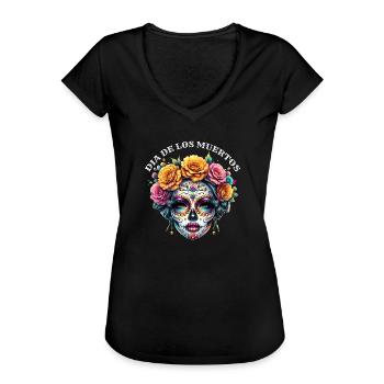 Dia-de-los-muertos-karneval-halloween-kunst - Frauen Vintage T-Shirt - Schwarz - Vorne - Danielle (179cm)