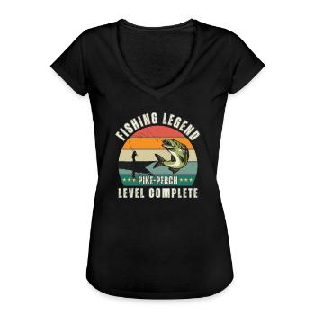 Fishing Legend - Level „Zander“ abgeschlossen - Frauen Vintage T-Shirt - Schwarz - Vorne - Danielle (179cm)