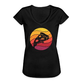 Pizza Stück Retro Style Vintage - Frauen Vintage T-Shirt - Schwarz - Vorne - Danielle (179cm)