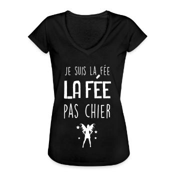 Fée Pas Chier S'il Te Plait Humour Râleuse - T-shirt vintage Femme - noir - Devant - Danielle (179cm)