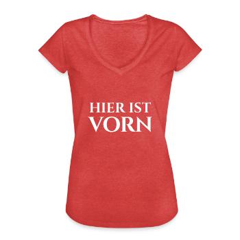 HIER IST VORN - Frauen Vintage T-Shirt - Rot meliert - Vorne - Danielle (179cm)