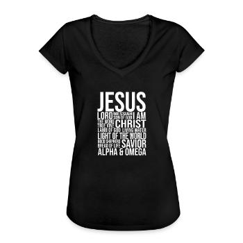 NAMEN VON JESUS CHRISTUS Christlich Geschenkidee - Frauen Vintage T-Shirt - Schwarz - Vorne - Danielle (179cm)