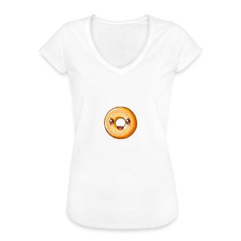 Glänzender Glasierte Donut Cartoon - Zucker-Rausch - Frauen Vintage T-Shirt - Schwarz - Vorne - Danielle (179cm)