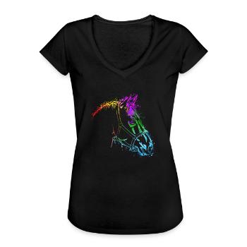 Horse head Colorful Horse Horses - Women's Vintage T-Shirt - black - Front - Danielle (179cm)