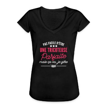 tricoteuse parfaite / cadeau humour tricot - T-shirt vintage Femme - noir - Devant - Danielle (179cm)