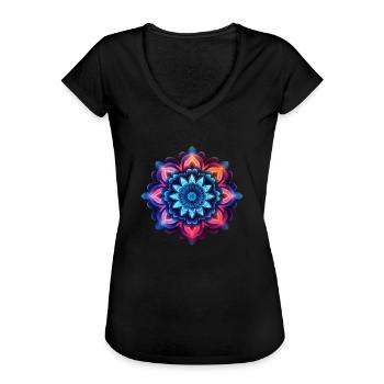 Mandala bunte Blume Neon - Frauen Vintage T-Shirt - Schwarz - Vorne - Danielle (179cm)