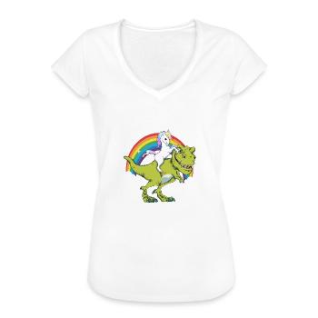 Einhorn Fantasie Dinosaurier Tyrannosaurus T-Rex - Frauen Vintage T-Shirt - Schwarz - Vorne - Danielle (179cm)