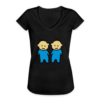 Zwillinge - Twins - Frauen Vintage T-Shirt - Schwarz - Vorne - Danielle (179cm)