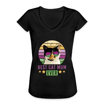 Best cat mum ever cat tortoiseshell lucky cat - Women's Vintage T-Shirt - black - Front - Danielle (179cm)