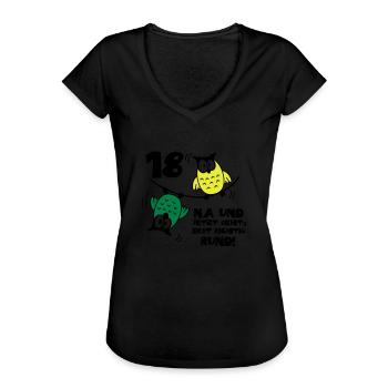 Geburtstag 18, Eulen am Drahtseil, rund - Frauen Vintage T-Shirt - Schwarz - Vorne - Danielle (179cm)