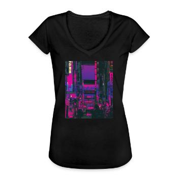 80er Retro Vaporwave Ästhetik Japan Tokio - Frauen Vintage T-Shirt - Schwarz - Vorne - Danielle (179cm)
