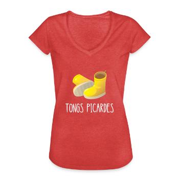 tongs picardes - T-shirt vintage Femme - rouge chiné - Devant - Danielle (179cm)
