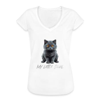 Chat Gris Mignon Mon Petit Diable - T-shirt vintage Femme - noir - Devant - Danielle (179cm)