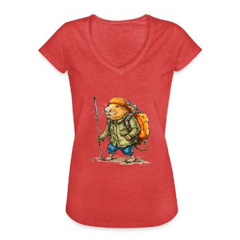 Ce rat-taupe aime se promener pendant son temps libre - T-shirt vintage Femme - rouge chiné - Devant - Danielle (179cm)