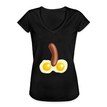 Oeufs au plat et saucisse - T-shirt vintage Femme - noir - Devant - Danielle (179cm)