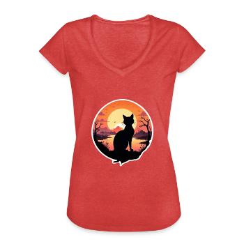 Katzenlandschaft und Sonnenuntergang - Frauen Vintage T-Shirt - Rot meliert - Vorne - Danielle (179cm)