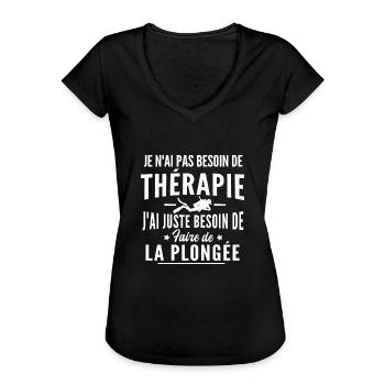 thérapie plongée / citation plongeur - T-shirt vintage Femme - noir - Devant - Danielle (179cm)