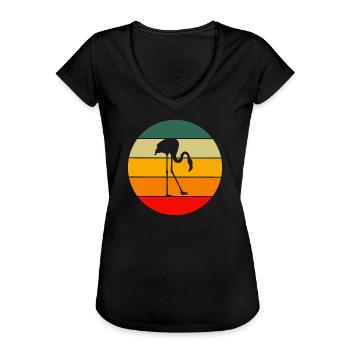 Tropischer Vogel Tier Geschenk Retro Flamingo - Frauen Vintage T-Shirt - Schwarz - Vorne - Danielle (179cm)