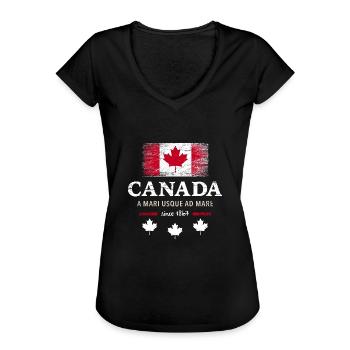 Canada Kanada Amerika maple leaf Flagge Fahne - Frauen Vintage T-Shirt - Schwarz - Vorne - Danielle (179cm)