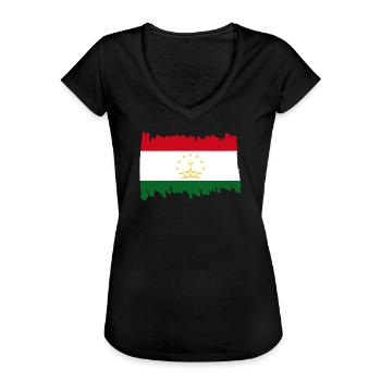 Tajikistan National Flag - brush vertical - Women's Vintage T-Shirt - black - Front - Danielle (179cm)