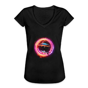 Pisces Hypno Neon Ring - Women's Vintage T-Shirt - black - Front - Danielle (179cm)