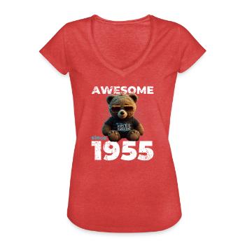 70e anniversaire Original 1955 Vintage 1955 Ours mignon - T-shirt vintage Femme - rouge chiné - Devant - Danielle (179cm)