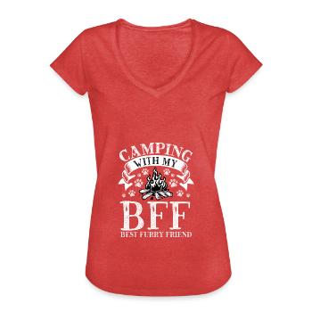 Camping avec mon meilleur poilu - T-shirt vintage Femme - rouge chiné - Devant - Danielle (179cm)
