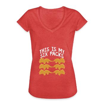 Croquettes de dinosaures dans un pack de six - T-shirt vintage Femme - rouge chiné - Devant - Danielle (179cm)
