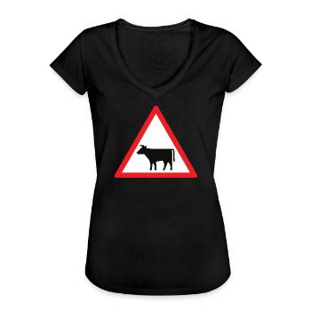 Achtung Kuh! - Frauen Vintage T-Shirt - Schwarz - Vorne