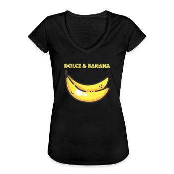Dolce Banana | Banane, lustige Sprüche - Frauen Vintage T-Shirt - Schwarz - Vorne - Danielle (179cm)