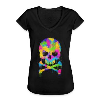 Trendy & Cool Abstract Graffiti Skull - Women's Vintage T-Shirt - black - Front - Danielle (179cm)