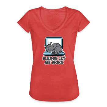 Katze Laptop Computer Let me work Damen Herren - Frauen Vintage T-Shirt - Rot meliert - Vorne - Danielle (179cm)